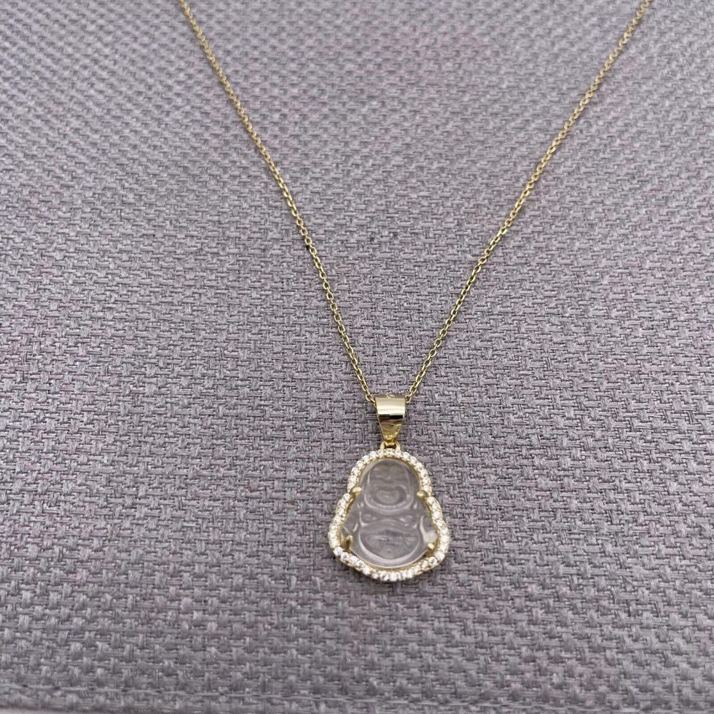 BSI 925 Sterling Silver Buddha Rhinestone Pendant Chain Necklace Made in Italy